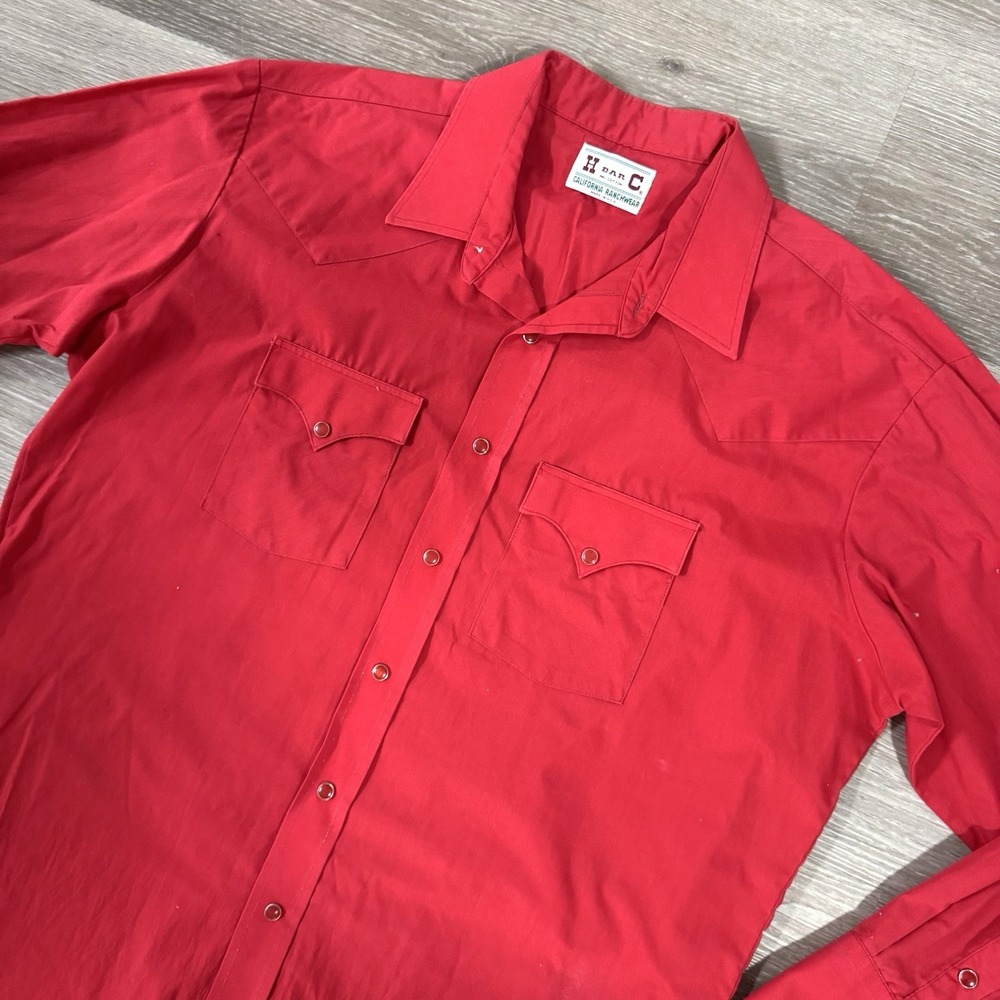 Vintage H Bar C California Ranchwear Red Snap Long Sleeve Western‎ Shirt USA 2XL